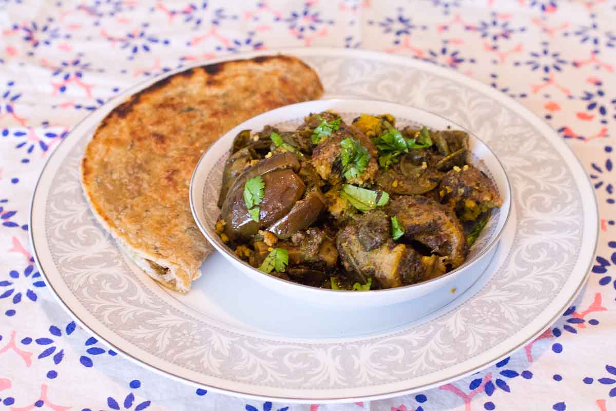 Undhiyu (Mixed Vegetable and Dumpling Casserole) with Paratha
