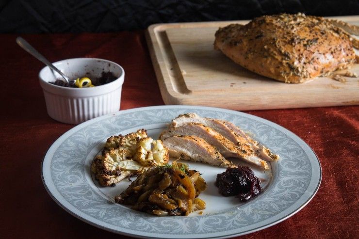 Garlic Thyme Turkey Breast with Roasted Cauliflower and Fig Cranberry Relish by Indiaphile.info