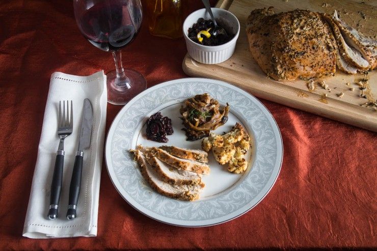 Garlic Thyme Turkey Breast with Roasted Cauliflower and Fig Cranberry Relish by Indiaphile.info
