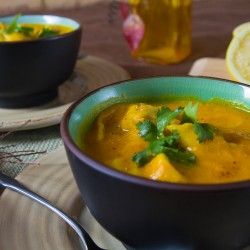 Carrot Ginger Soup with Pea Dumplings