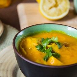 Carrot Ginger Soup with Pea Dumplings