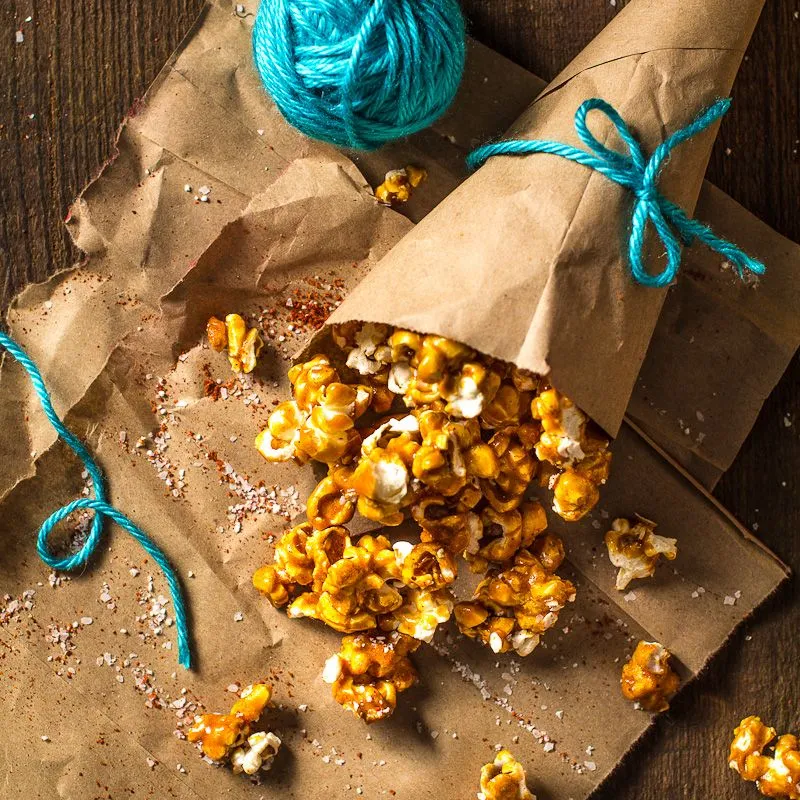 Chili Caramel Popcorn by Indiaphile.info