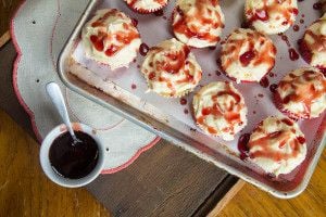 Saffron Cupcakes with Red Wine Caramel Sauce