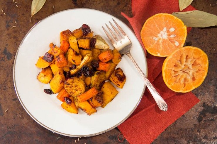 Roasted Butternut Squash and Root Vegetables with Bay, Cumin and Tangerine by Indiaphile.info