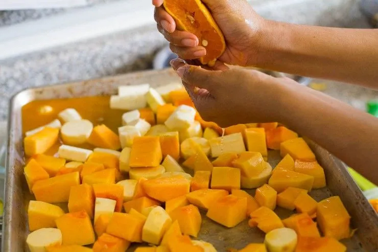 Roasted Butternut Squash and Root Vegetables with Bay, Cumin and Tangerine by Indiaphile.info
