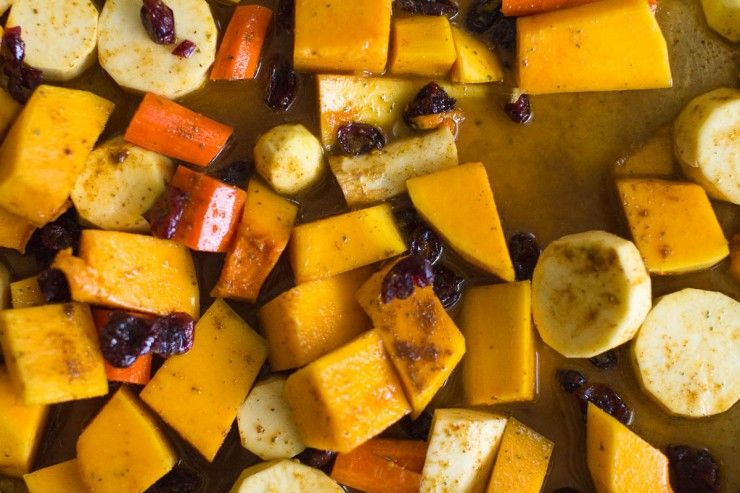 Roasted Butternut Squash and Root Vegetables with Bay, Cumin and Tangerine by Indiaphile.info