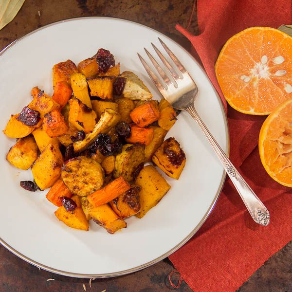 Roasted Butternut Squash and Root Vegetables with Bay Cumin Salt and Tangerine Juice - by Indiaphile.info
