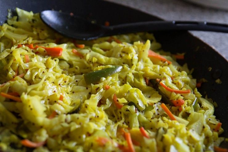 Cabbage Saute with Mustard and Asafoetida (Sambharo) by Indiaphile.info