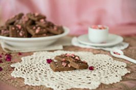 Chocolate Cardamom Shortbread Cookies with Candied Rose Petals by Indiaphile.info