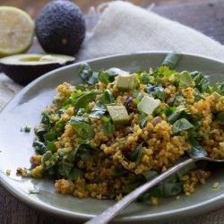 Healthy Curried Quinoa with Spinach and Avocado for Lunch by Indiaphile.info