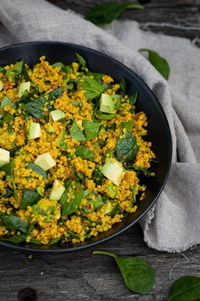 Bowl of curried quinoa salad