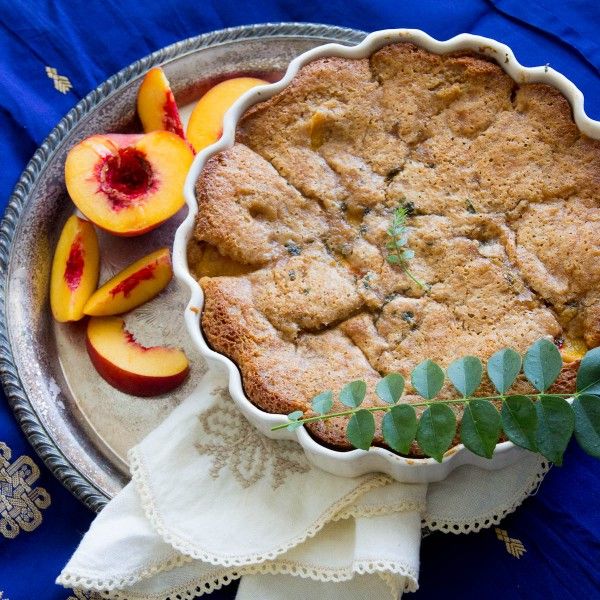 Peach and Curry Leaf Cobbler recipe by Indiaphile.info