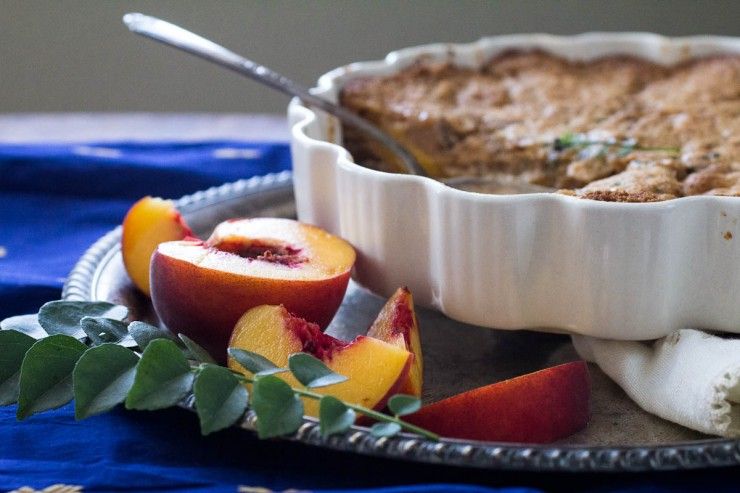 Peach and Curry Leaf Cobbler recipe by Indiaphile.info