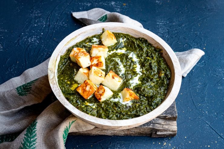 Palak Paneer served in a bowl