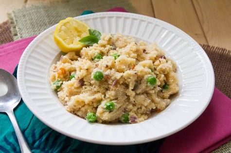 Savory Cream of Wheat with Onions and Peas (Upma). Recipe by Indiaphile.info