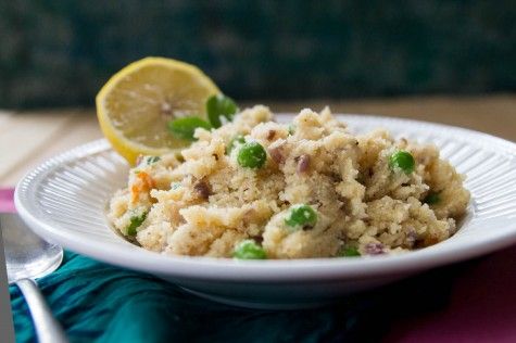 Savory Cream of Wheat with Onions and Peas (Upma). Recipe by Indiaphile.info