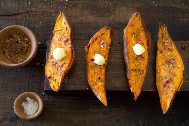 Indian spiced roasted sweet potatoes with ghee