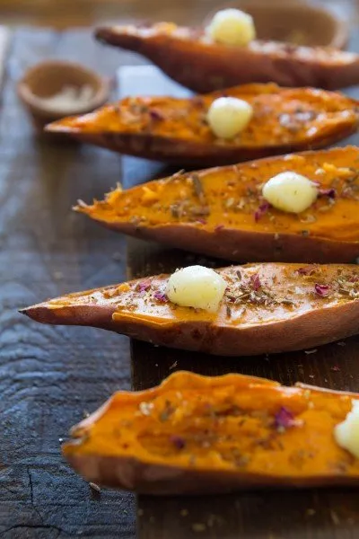 Indian spiced roasted sweet potatoes with ghee