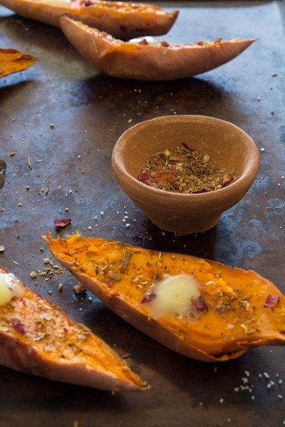 Indian spiced roasted sweet potatoes with ghee