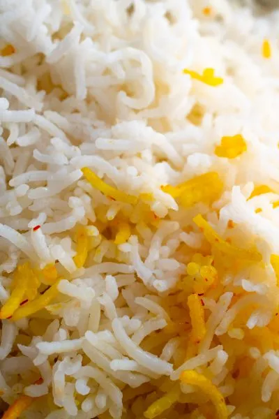 Close up of cooked basmati rice grains