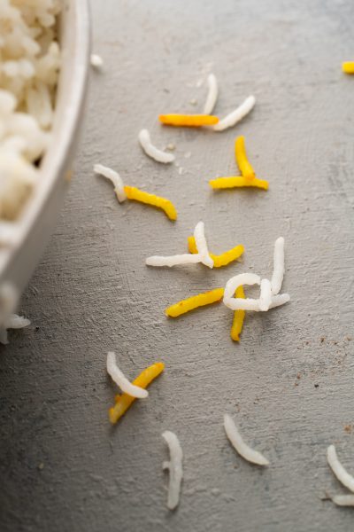 Long grains of cooked basmati rice