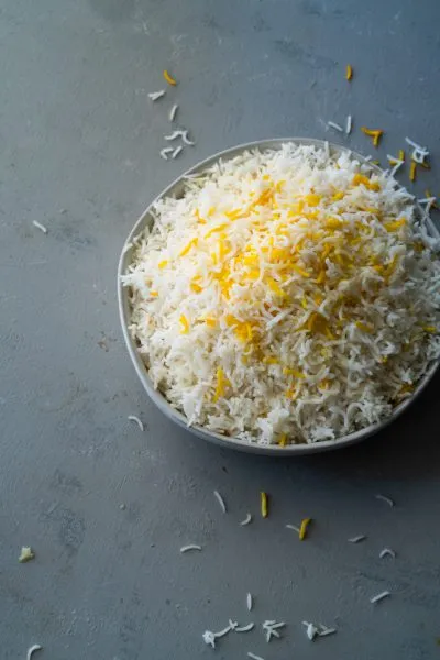Vertical picture of a bowl of rice