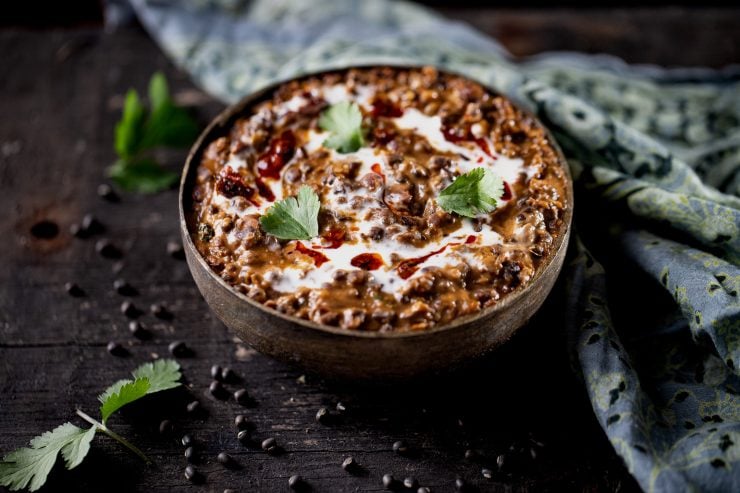 Bowl of dal makhani with cream on top