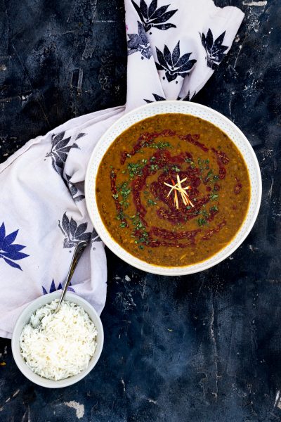 Masoor musallam served with rice