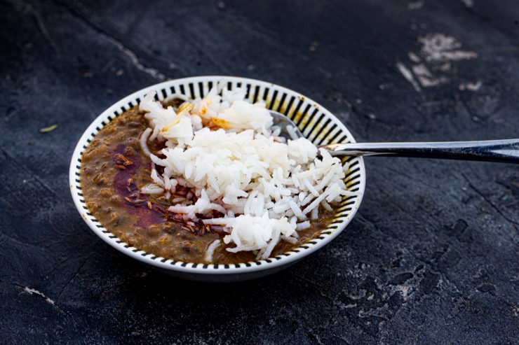 Masoor musallam served with rice with rice