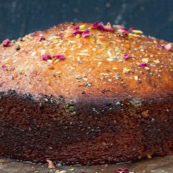 Full gulab jamun cake, close up before cutting