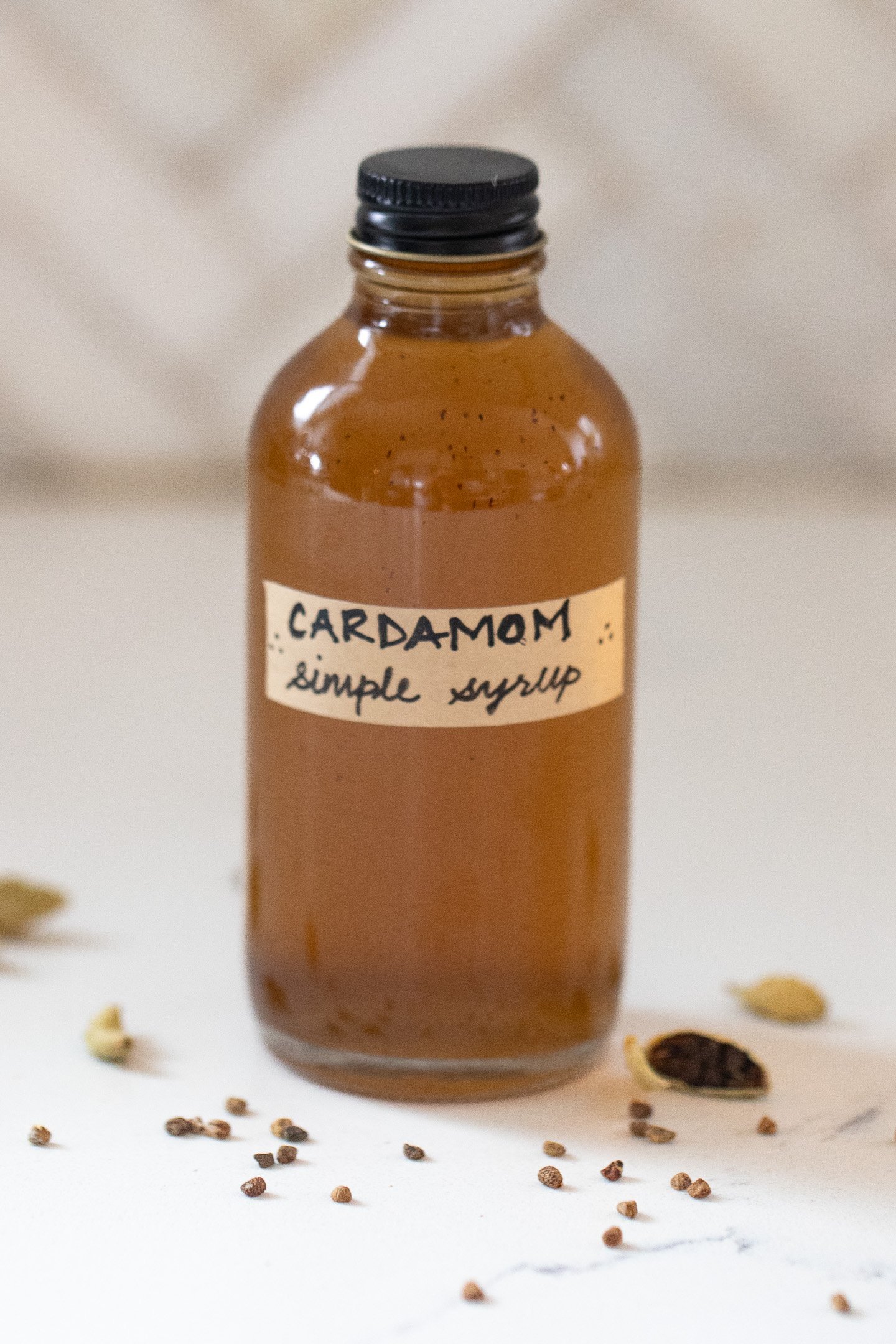 Bottle of Cardamom simple syrup