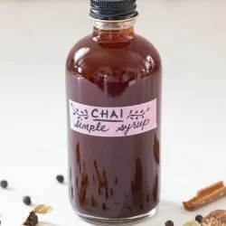 Bottle of Chai Simple Syrup with label