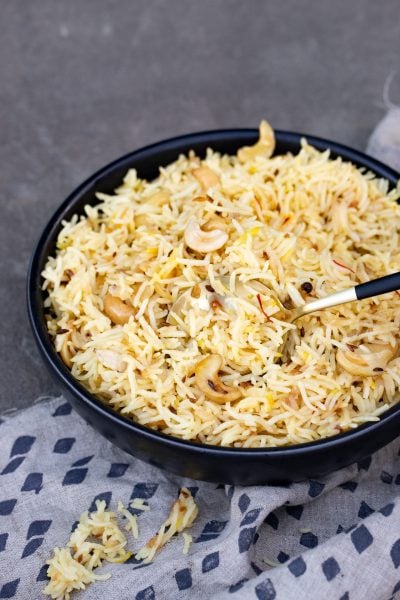 A bowl of onion rice pilaf
