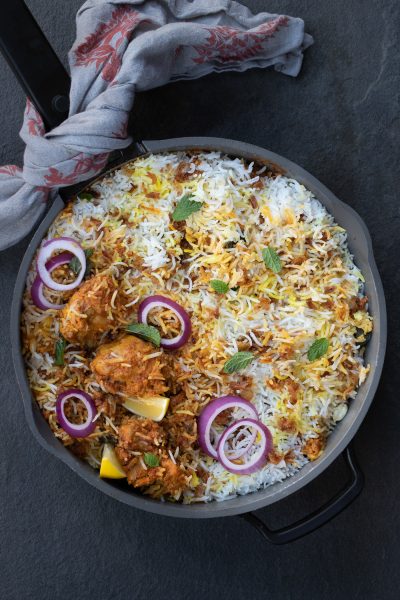 Pot of chicken tikka biryani