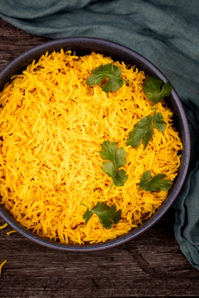 Bowl of garlic turmeric rice