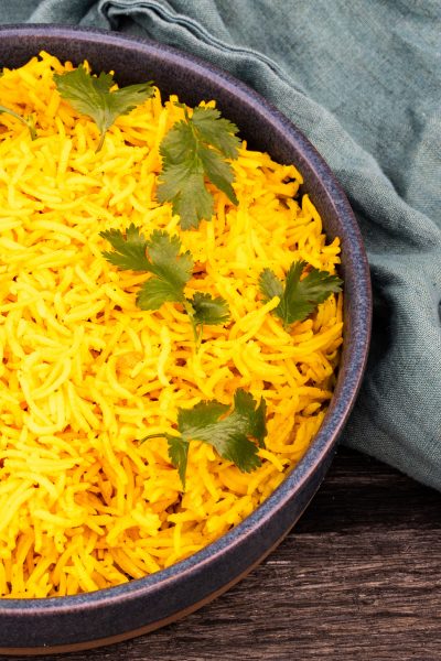 Bowl of garlic turmeric rice