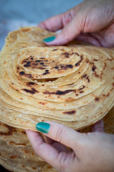 Layers of flaky laccha paratha