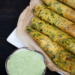 Pudla with cilantro-yogurt chutney