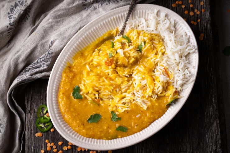 Masoor dal served with rice