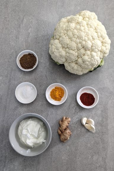 Ingredients of whole roasted tandoori cauliflower