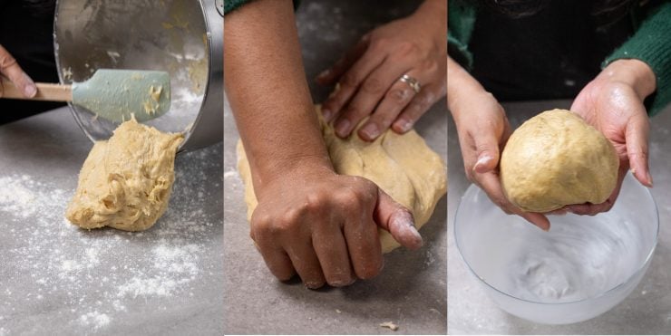Step 3: form the dough, knead and let rise.